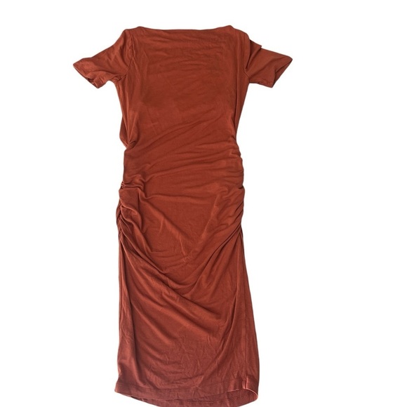 A Pea In The Pod Maternity Burnt Orange Short Sleeve Fall Dress Cinch Side XS - Picture 4 of 6